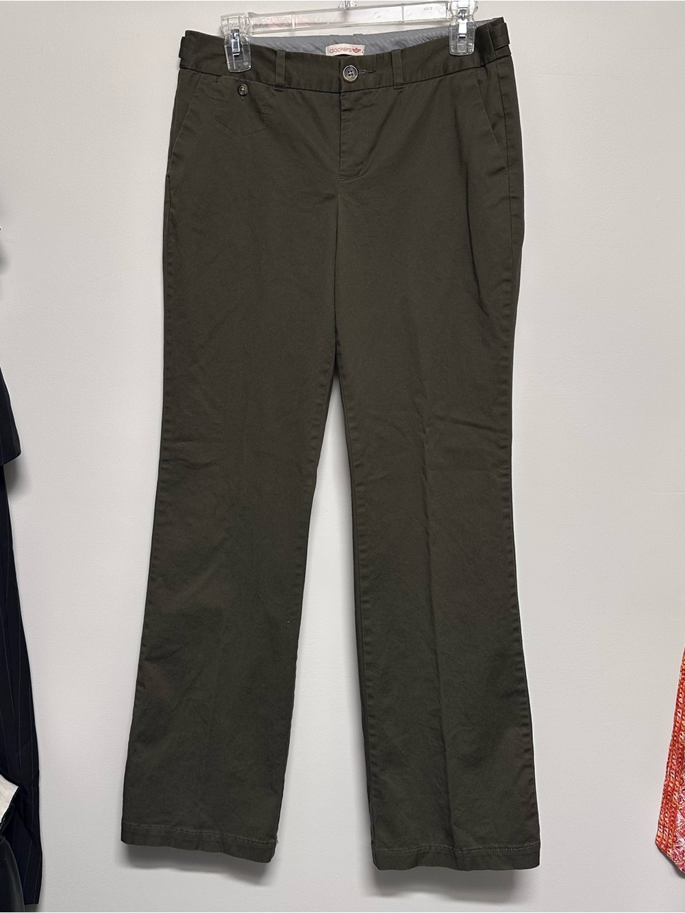 Dockers Women's Olive Straight-Leg Wide Bottom Work Pants